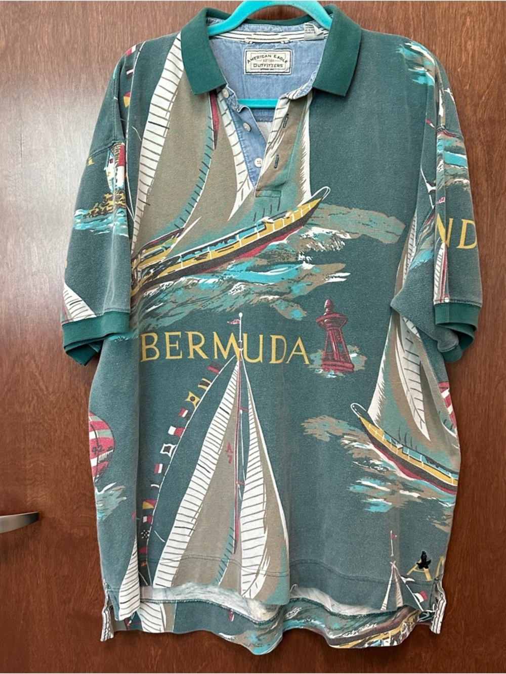 Vintage American Eagle Outfitters Bermuda Sailing Sailboat Polo Shirt Men’s L